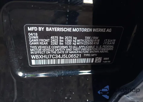 2018 BMW X1 Sdrive28I из США, поврежденный, VIN WBXHU7C34J5L06521